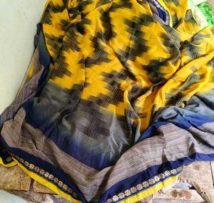 Vibrant Yellow & Blue Saree