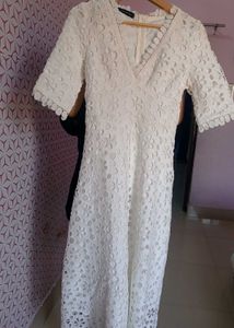Elegant White Eyelet Midi Dress