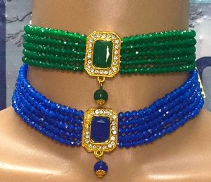 Combo Stunning Blue &amp; Green Beaded Choker Necklace