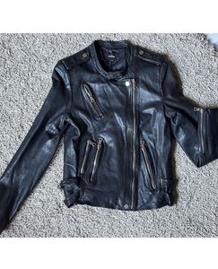 Classic Black Leather Biker Jacket - Thrifted
