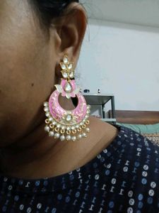 Stunning Pink &amp; White Ethnic kundan Earrings