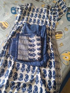 Blue and White Block Print Kurta Set