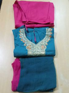 Beautiful Teal Kurta Set with Pink Bottoms