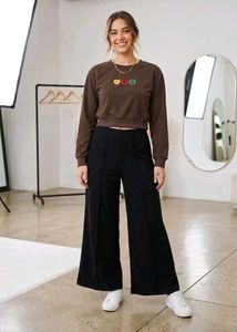 Cute Smiley Face Sweatshirt & Wide Leg Pants Set