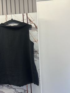 Black Sleeveless Drape Neck Top, Bust- 34