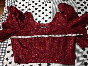 Stunning Maroon Sequined Lehenga Saree with Blouse