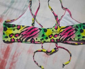 Vibrant Neon Leopard Print Bikini Top