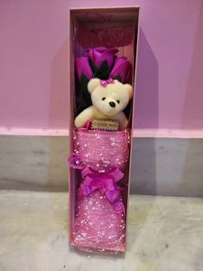Cute Teddy Bear & Rose Gift Box