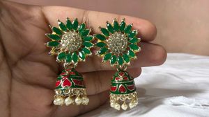 Elegant Gold Jhumka Earrings with Pearls