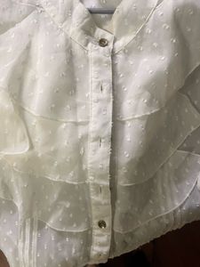 Ruffle Front White Blouse With Red Top Combo