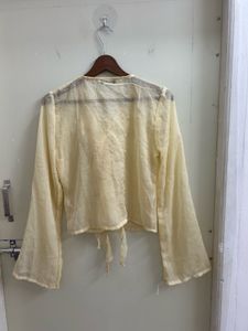 Sheer Ruffle Front Tie Blouse(Brand New)