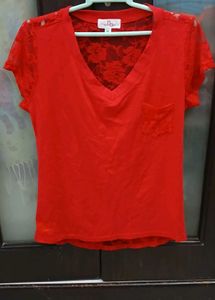 Chic Red Lace V-Neck Top