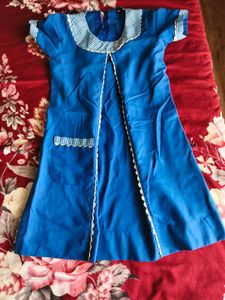Vintage Blue Dress with Gingham Trim