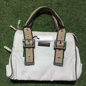 White &amp; Green Satchel Bag
