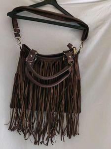 Brown Suede Fringe Shoulder Bag