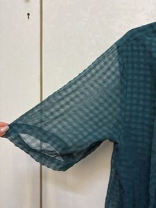 Elegant Teal Checkered Sheer Blouse
