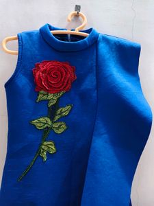 Blue Gown with Rose Embroidery