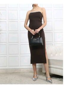 Strapless Lace Trim Back Zip Split Thigh Dress