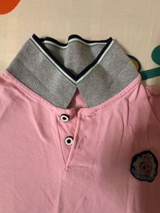 Pink Polo Shirt with Collar Detail