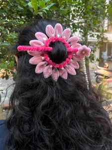 Handmade Pink Flower Hair Clip