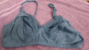 Vintage Blue Lace Trim Bra