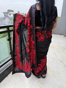 black partywear heavy embroidery saree