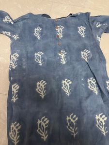 Hand-Block Printed Indigo Blue Cotton Kurta