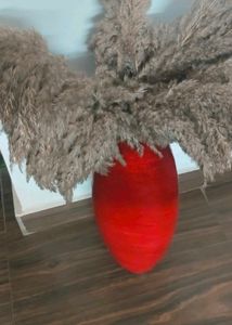 Red Vase with Pampas Grass
