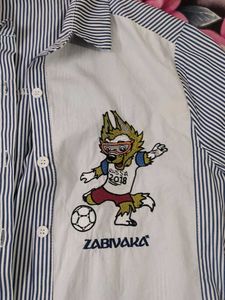 Striped Button-Up Shirt with Graphic