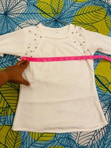 White Beaded Bell Sleeve Top