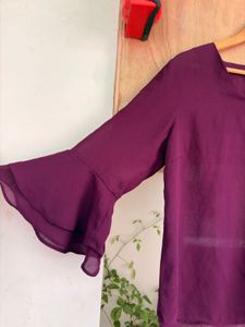 Chic Purple Ruffled Sleeve Blouse
