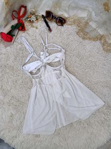Cute White Babydoll Dress with Bow