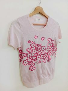 Cute Pink Floral Short Sleeve Top