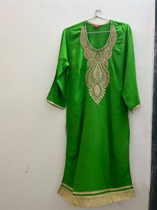 Green Embroidered  Kurta