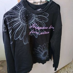 Zudio Black Floral Graphic Sweatshirt