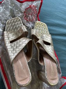 Stylish Gold Woven Block Heels