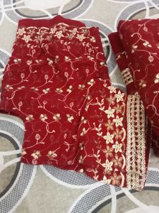 Embroidered Red Dupatta with Sequins