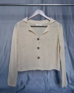 Beige Knit Button-Down Cardigan