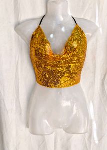 94. Sparkly Gold Sequin Halter Top