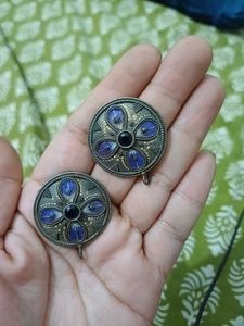Brass handpainted handmade Floral Earrings