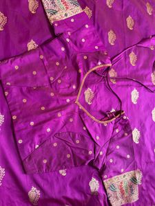 Pure Magenta Banarasi Saree with Blouse