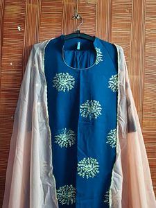 Elegant Blue Embroidered Kurta with dupatta &amp; pa