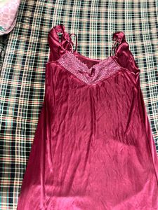 Maroon Satin Nightgown &amp; Robe Set