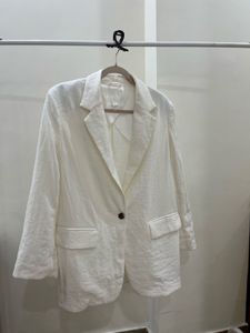 H&amp;M OFF WHITE LINEN OVERSIZED BLAZER