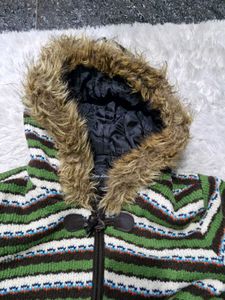 Cozy Striped Faux Fur Hooded Jacket