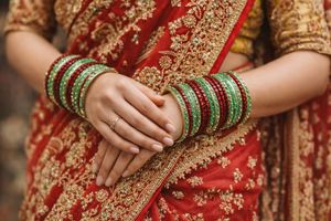 Elegant Green & Red Beaded Bangles