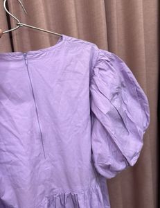 Lavender Tiered Puff Sleeve Midi Dress