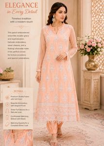 Elegant Peach Embroidered Kurta Set