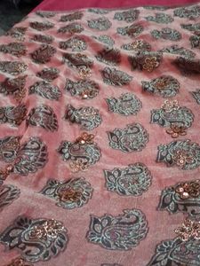onion colour tissue chamki work saree