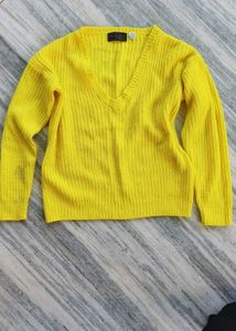 Yellow Knit V-Neck Sweater